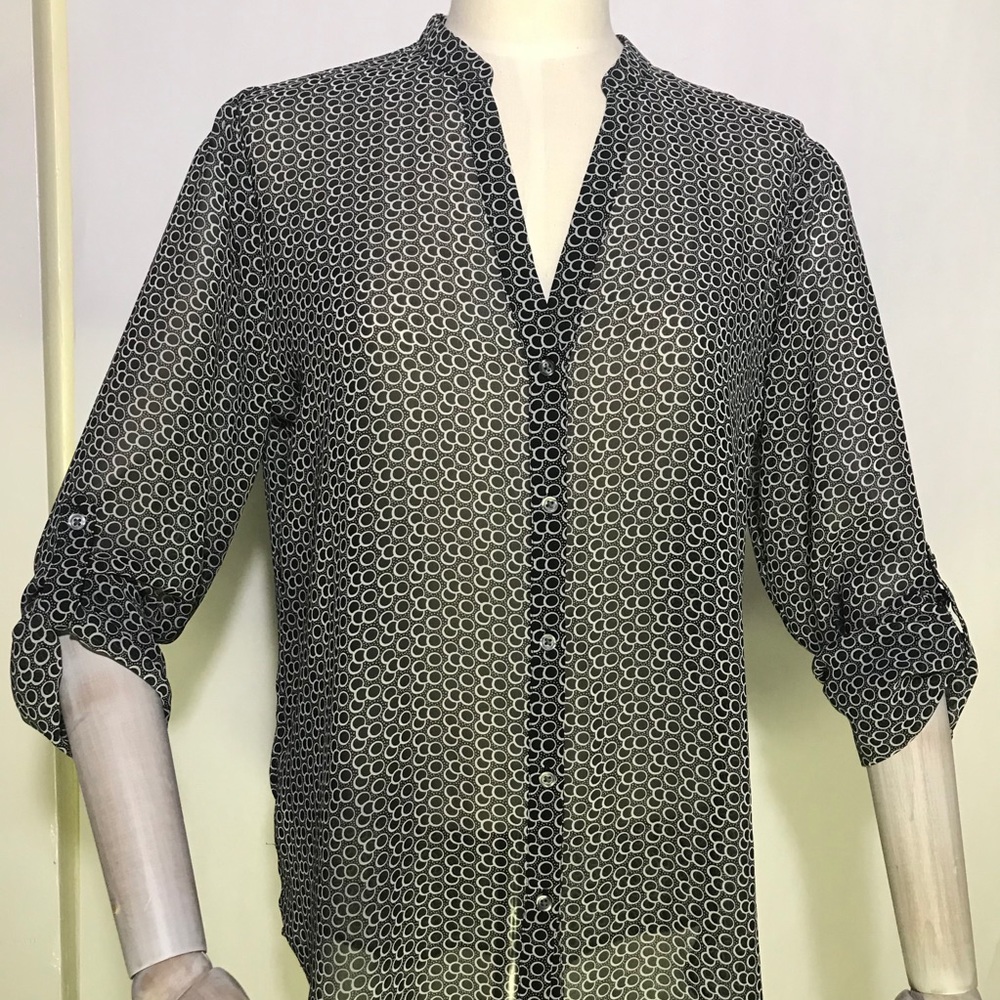 Ann Taylor Circle Print Chiffon Button Down Blouse - image 5